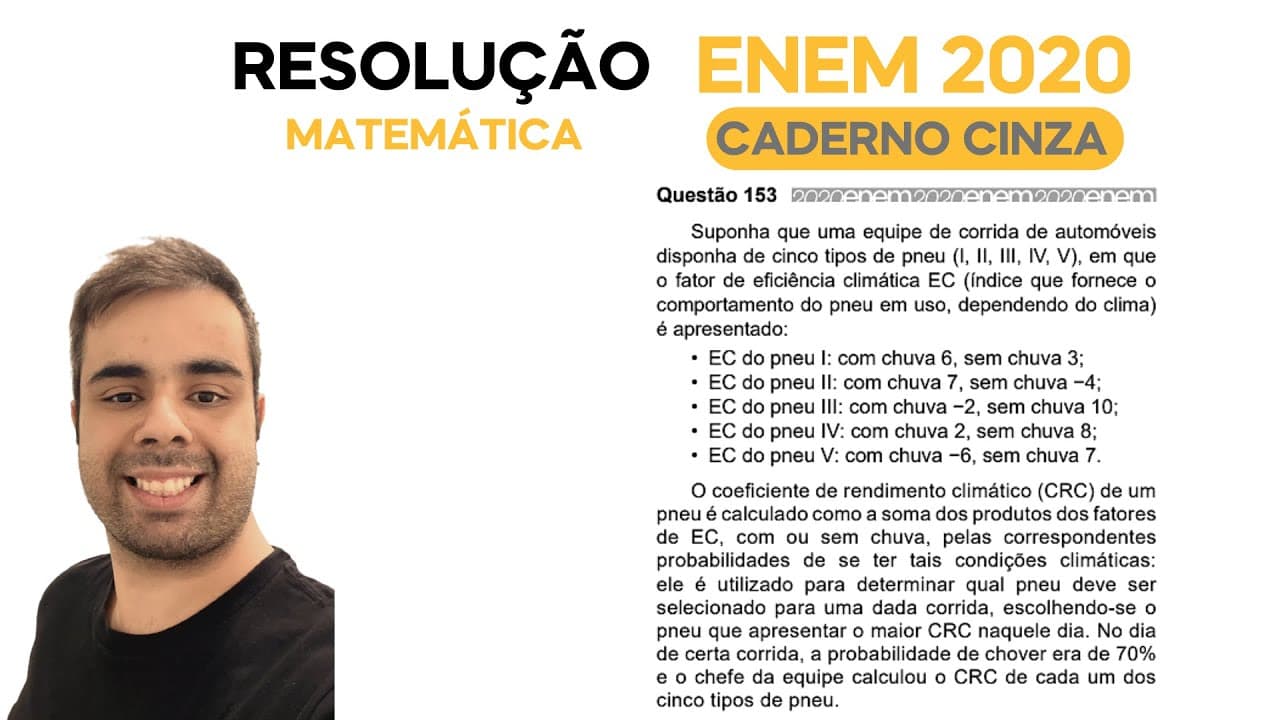 Thumbnail: ENEM 2020 \ MATEMÁTICA - Questão 153, CADERNO CINZA –Suponha que uma equipe de corrida de automóveis