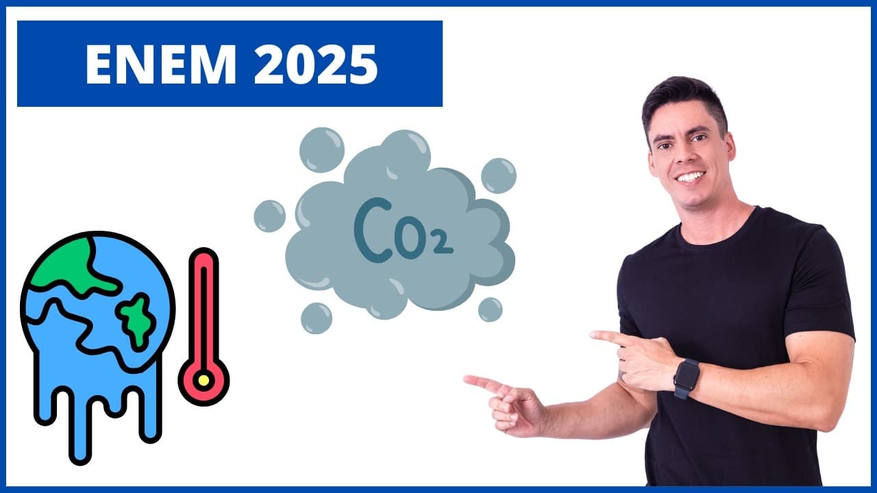 Thumbnail: BIOLOGIA ENEM 2025! "A quantidade de CO2 na atmosfera da Terra aumentou em 50%, e a temperatura..."