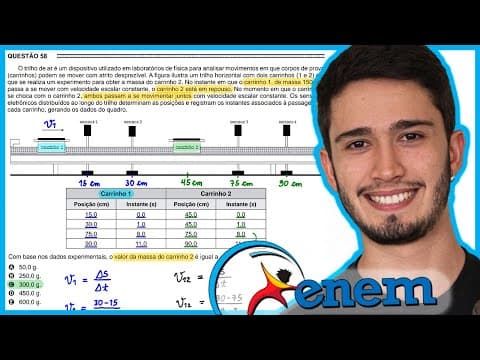 Thumbnail da aula: ENEM 2016 - O trilho de ar é um dispositivo utilizado em laboratórios de física para analisar movime
