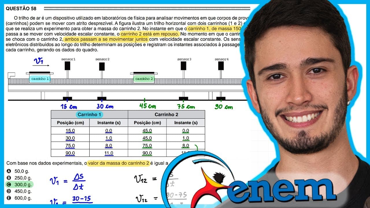 Thumbnail: ENEM 2016 - O trilho de ar é um dispositivo utilizado em laboratórios de física para analisar movime