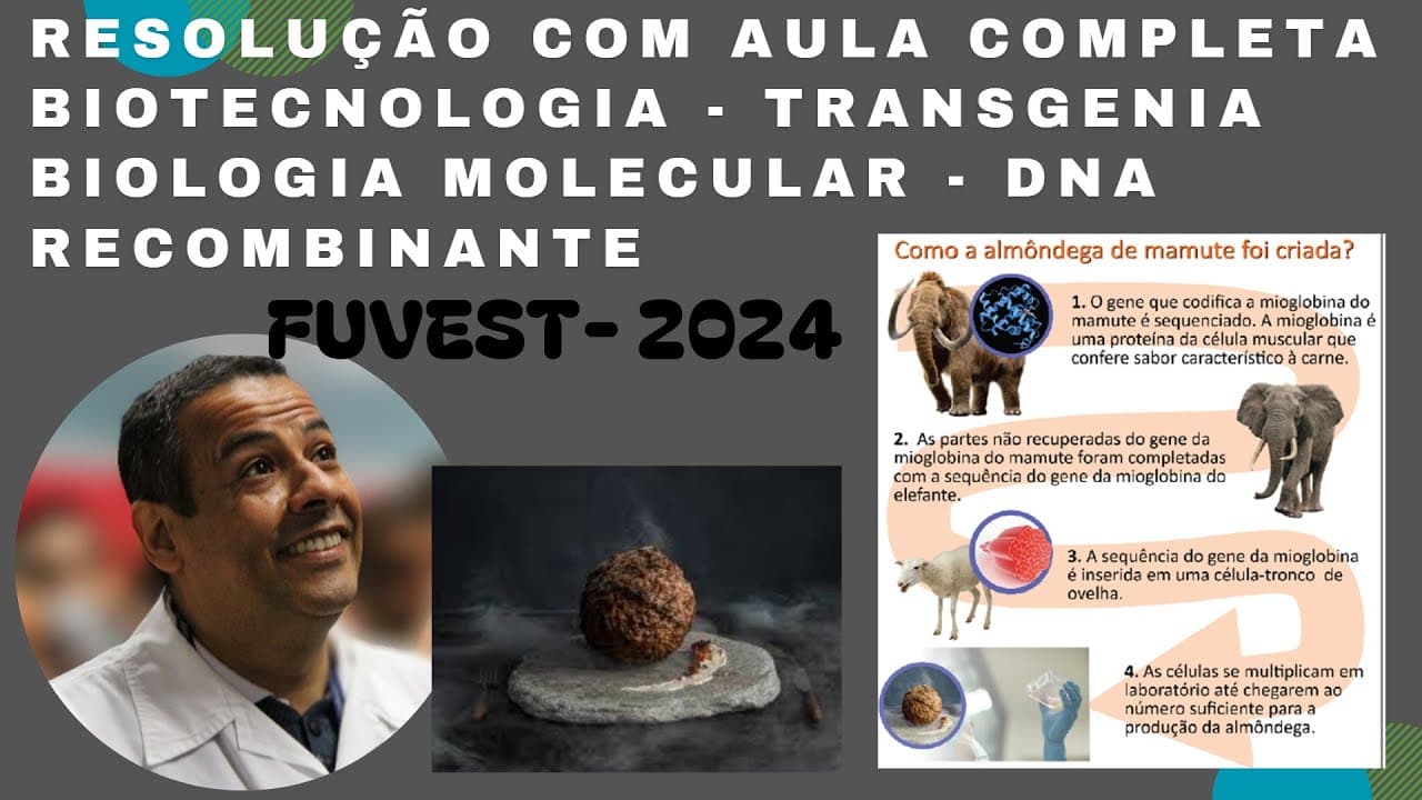 Thumbnail: FUVEST 2024 QUESTÃO 18_V_BIOTECNOLOGIA_TRANSGENIA_BIOLOGIA MOLECULAR_DNA RECOMBINANTE_ALMONDEGA