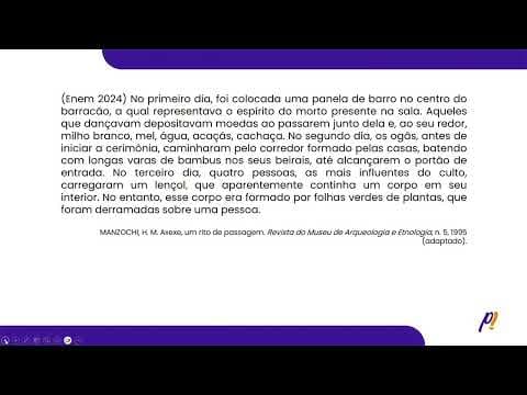Thumbnail da aula: ENEM 2024 - CULTURA E SOCIEDADE | No primeiro dia, foi colocada uma panela de barro no centro...