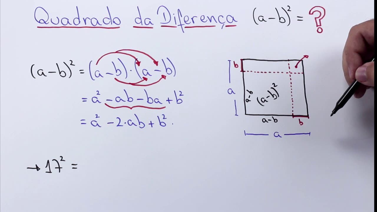 Thumbnail: ⏱ PRODUTOS NOTÁVEIS - Quadrado da Diferença de Dois Termos 👉 Minuto Matemática