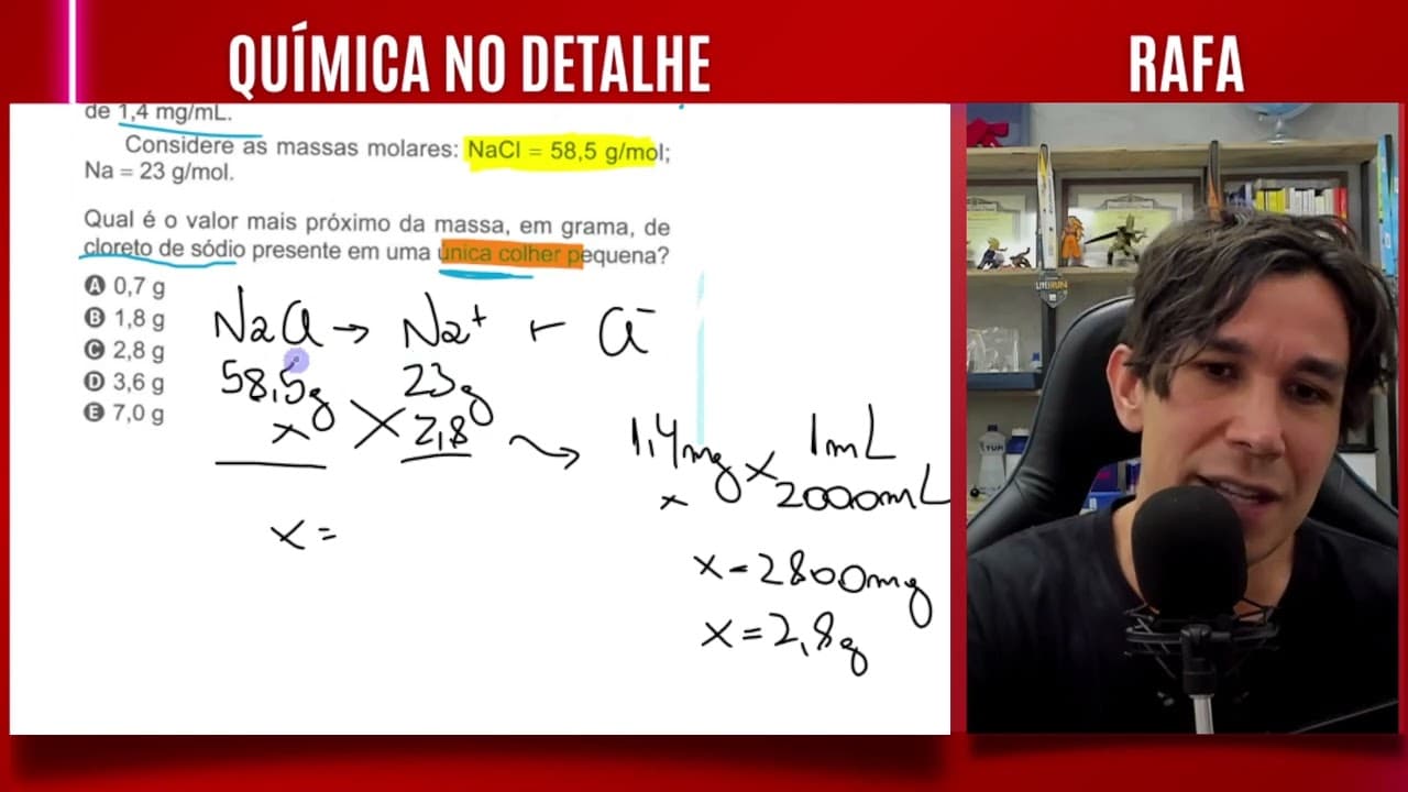 Thumbnail: ENEM 2024 | Química | O soro caseiro serve para combater a desidratação por meio da reposição...