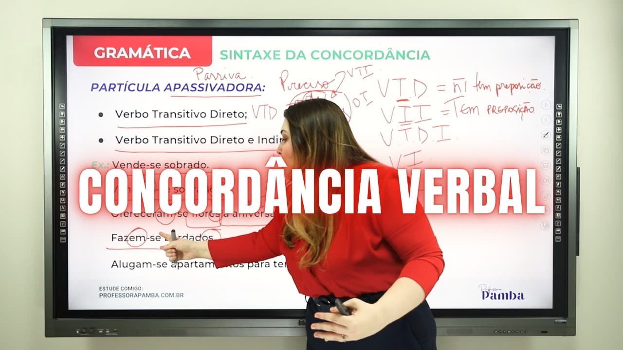 Thumbnail: RESOLVENDO EXERCÍCIOS DE CONCORDÂNCIA VERBAL - Professora Pamba