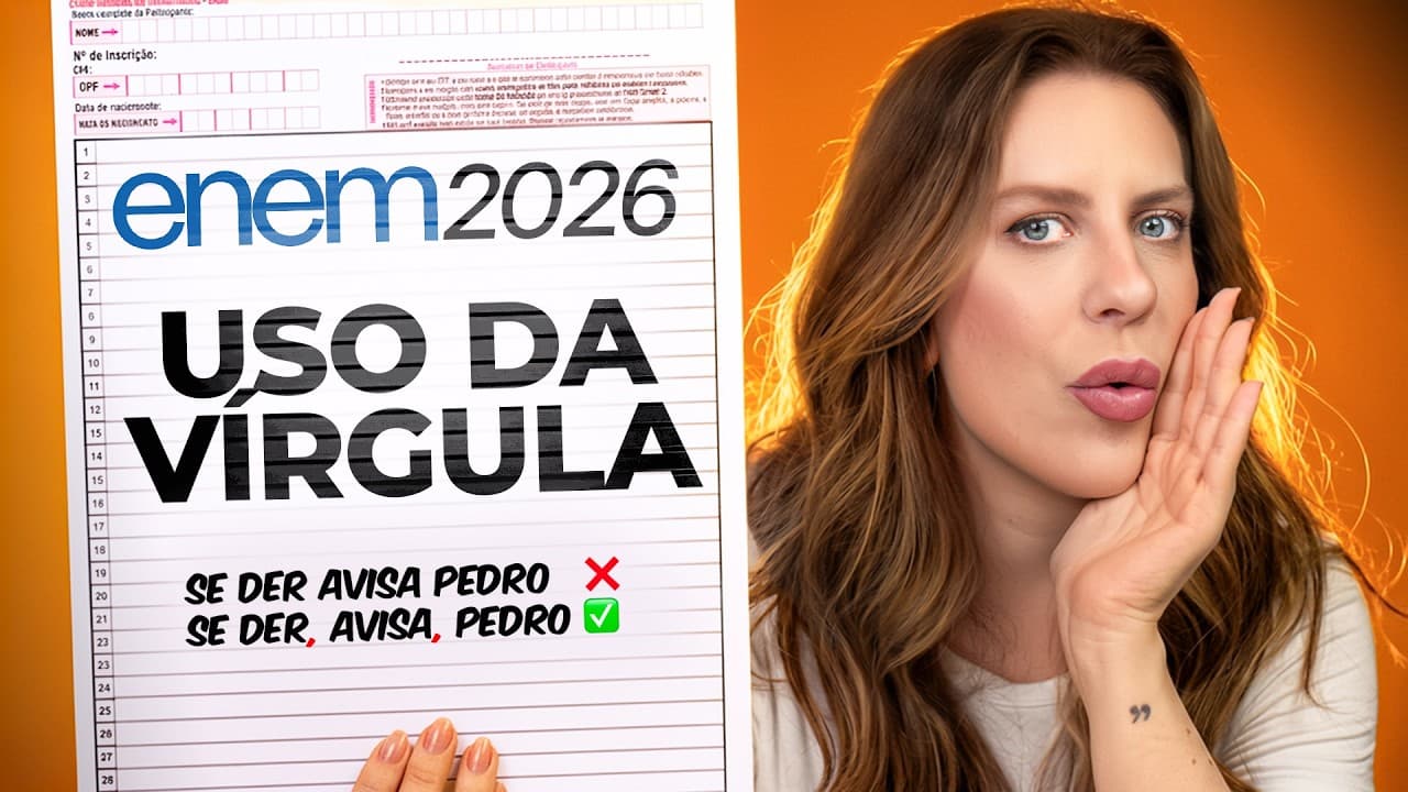Thumbnail: COMO USAR A VÍRGULA NA REDAÇÃO do Enem 2026? SUPER FÁCIL