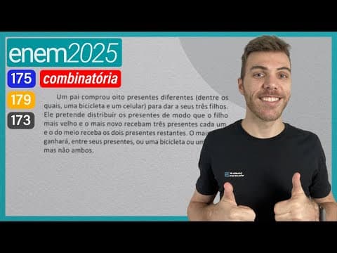 Thumbnail da aula: ENEM 2025 - Um pai comprou oito presentes diferentes (dentre os quais, uma bicicleta e um celular)