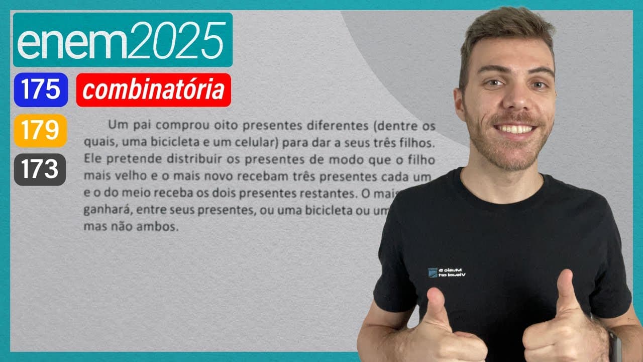 Thumbnail: ENEM 2025 - Um pai comprou oito presentes diferentes (dentre os quais, uma bicicleta e um celular)