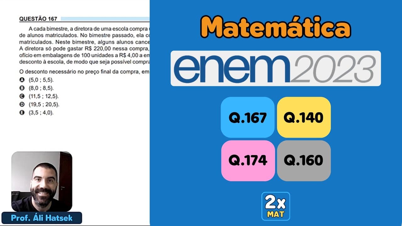 Thumbnail: Resolução Matemática ENEM 2023 - Questão 167 - Caderno Azul - A cada bimestre a diretora