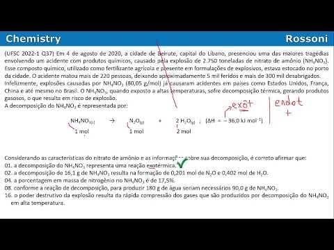 Thumbnail da aula: UFSC 2022 verão - Questão 37 - Estequiometria e explosão em Beirute