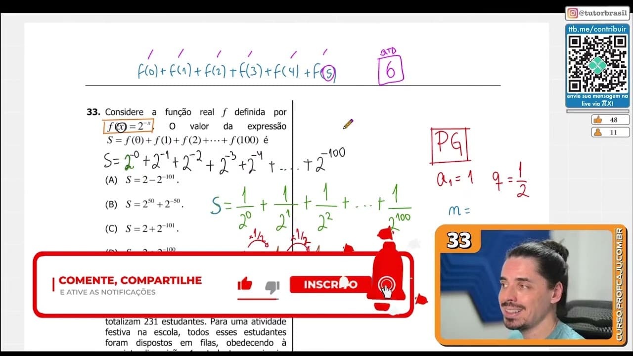 Thumbnail: [UFRGS 2018] 33 - Considere a função real ⨍ definida por ⨍(𝑥)= 2ˣ. O valor da expressão