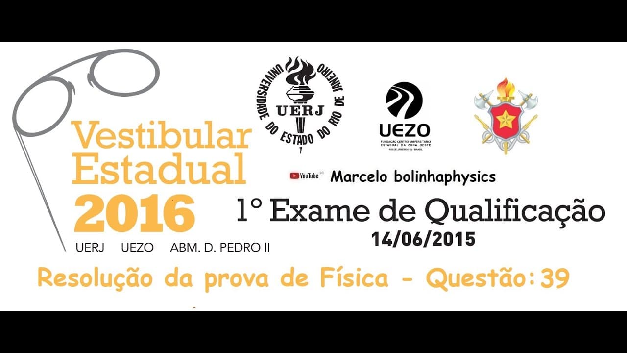 Thumbnail: Resolução da prova de FÍSICA – 1° EXAME DE QUALIFICAÇÃO – UERJ 2016. Questão 39.