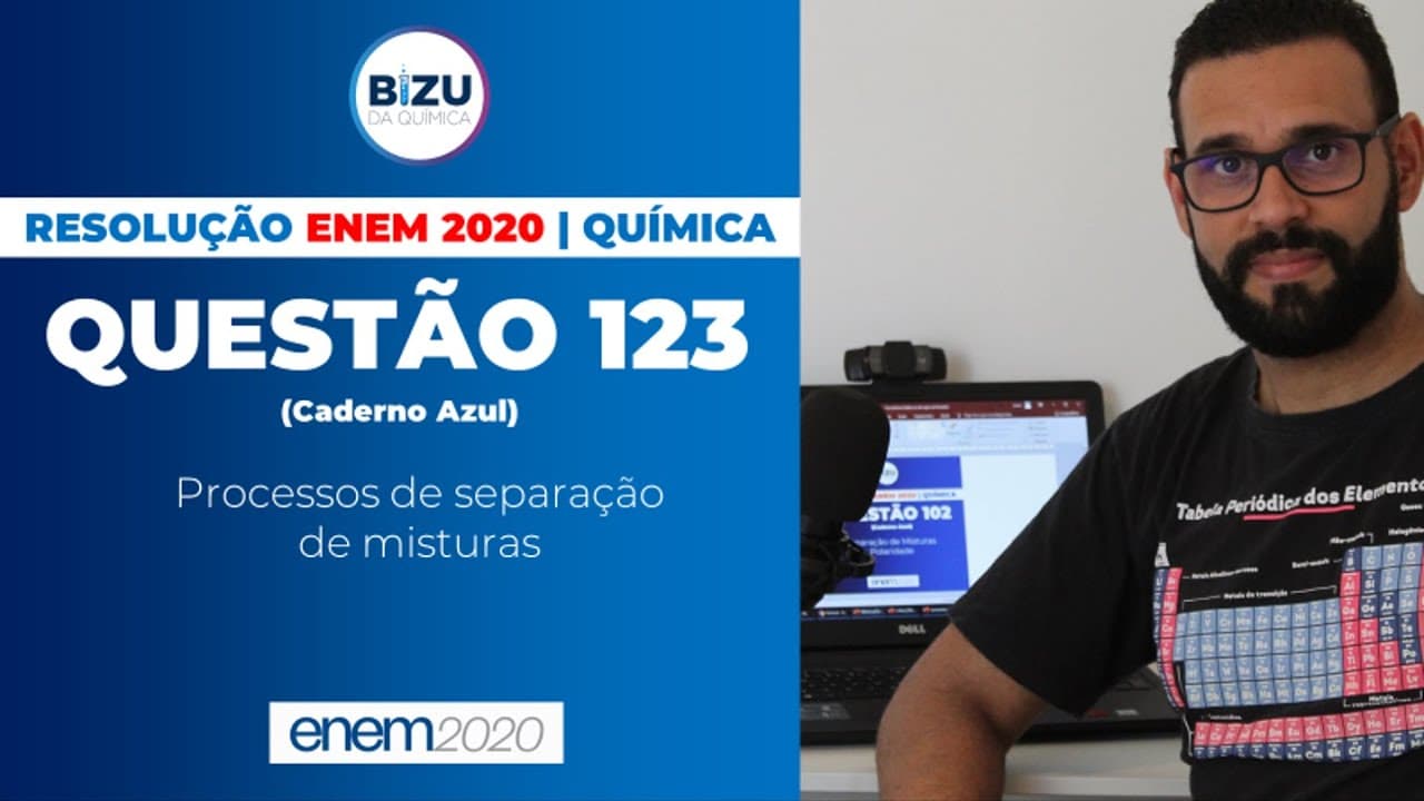 Thumbnail: 🔴ENEM-2020 (QUESTÃO 123) | Prova Azul | Separação de Misturas | Em seu laboratório, um técnico em