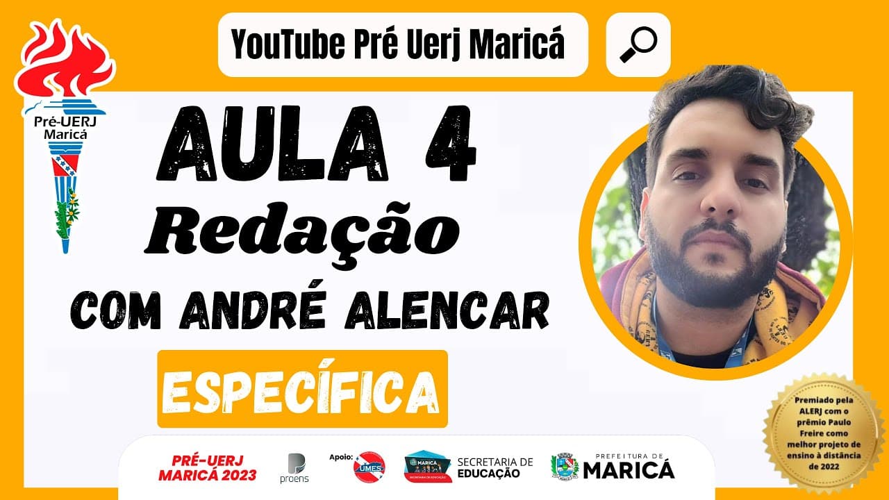 Thumbnail: Aula 4 de Redação com o Prof André Alencar - Pré-UERJ Maricá 2023 - Específicas - 21/07/2023