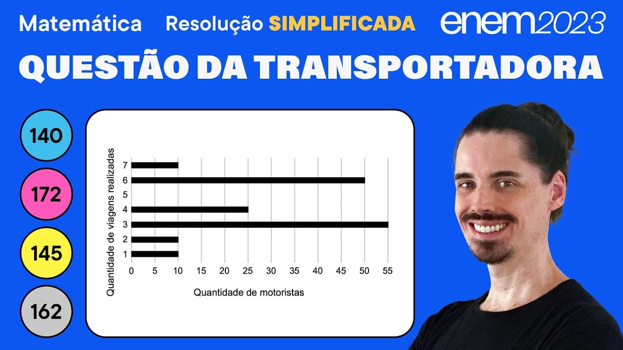 Thumbnail: 🔵 Questão da empresa de transporte: ENEM 2023 Matemática (Simplificada) - Estatística Geral