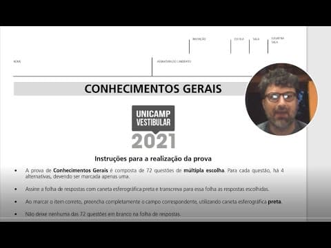 Thumbnail da aula: Correção  e comentários vestibular Unicamp 2021 - 1º dia