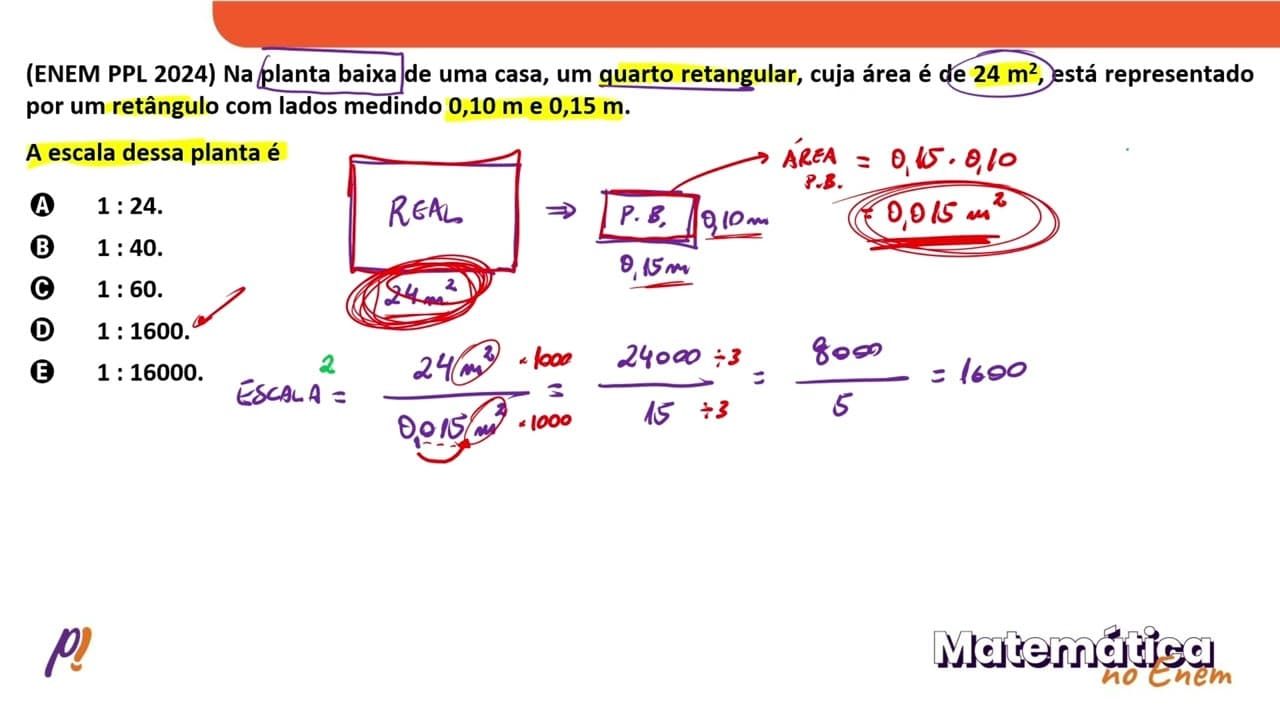 Thumbnail: ENEM PPL 2024 - RAZÃO E PROPORÇÃO | Na planta baixa de uma casa, um quarto retangular, cuja...