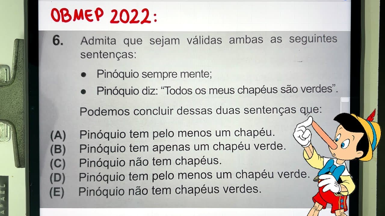 Thumbnail: 🤥 OBMEP 2022: Questão do Chapéu do Pinóquio de Raciocínio Lógico Bugante! 🎩