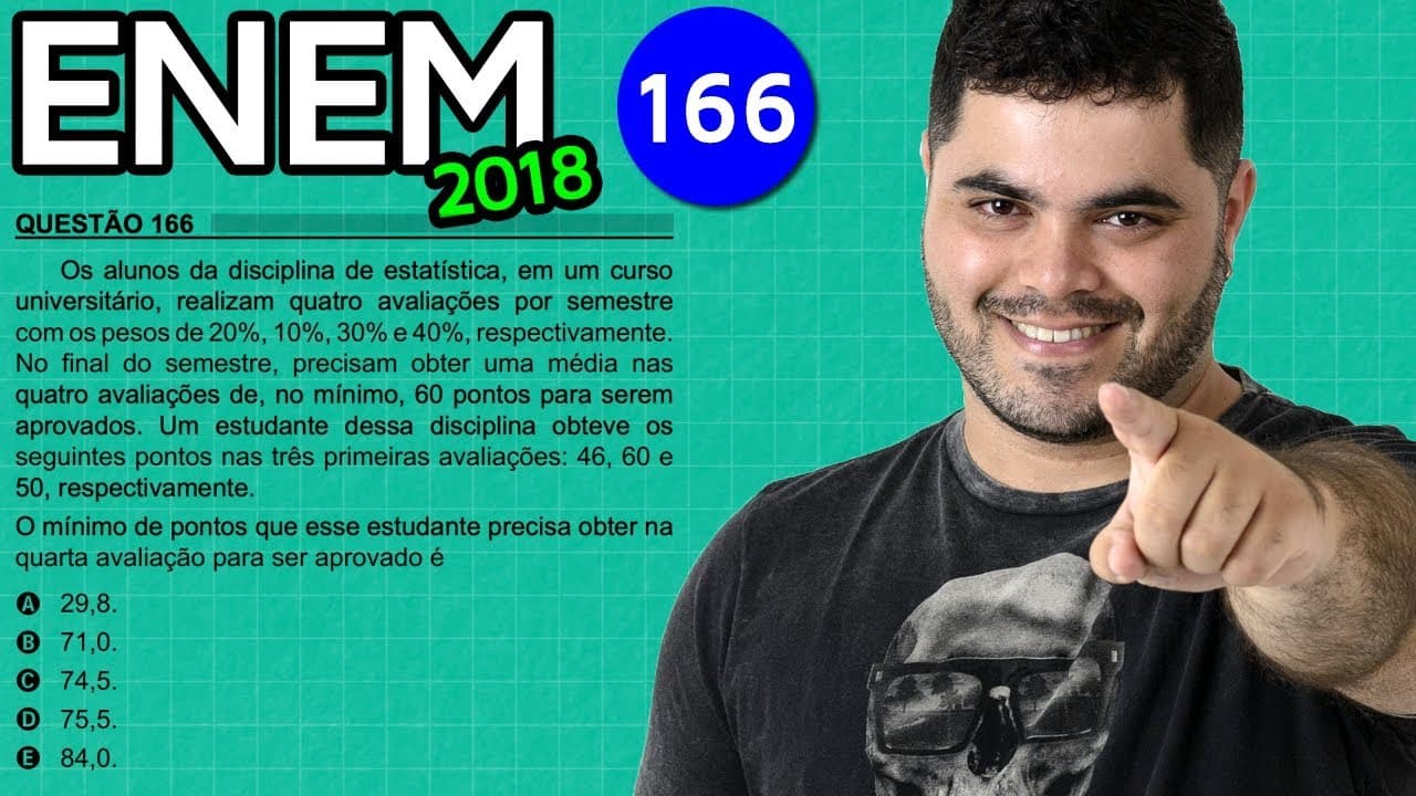 Thumbnail: 🔥 ENEM 2018 Matemática 166 👉🏻 Média Aritmética Ponderada com Pesos nas Avaliações