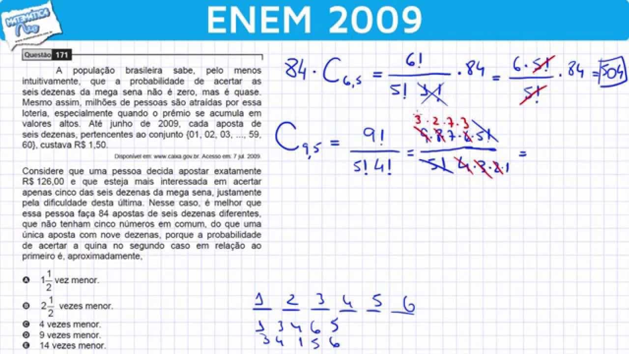 Thumbnail: ENEM 2009 Math #36 - Comparing the Chances of Winning the Lottery (difficult question)