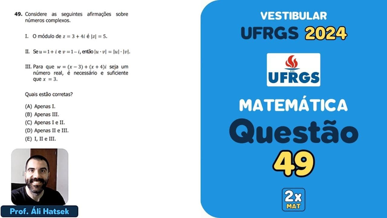 Thumbnail: Resolução Matemática UFRGS 2024 - Questão 49 | Matemática em Dobro