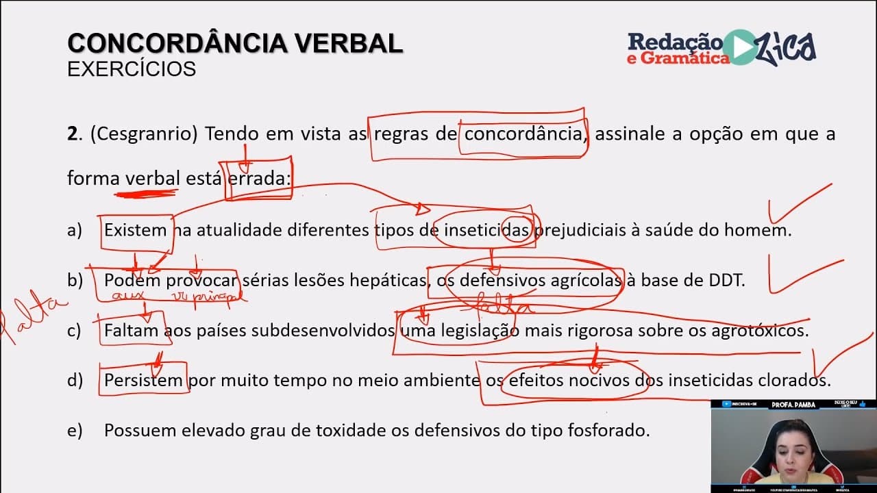 Thumbnail: CONCORDÂNCIA VERBAL: RESOLUÇÃO DE EXERCÍCIOS - Profa. Pamba