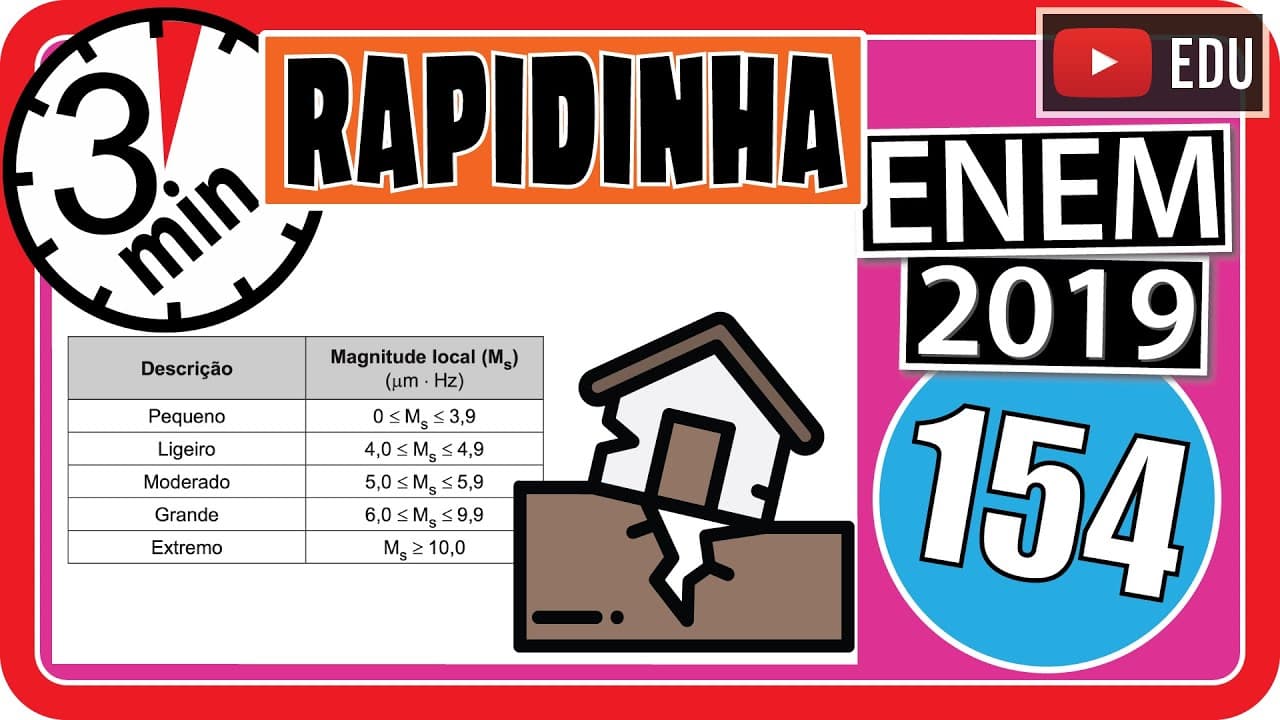 Thumbnail: 🏃[ENEM 2019] 154 📘 LOGARITMO Charles Richter e Beno Gutenberg desenvolveram a escala Richter, que
