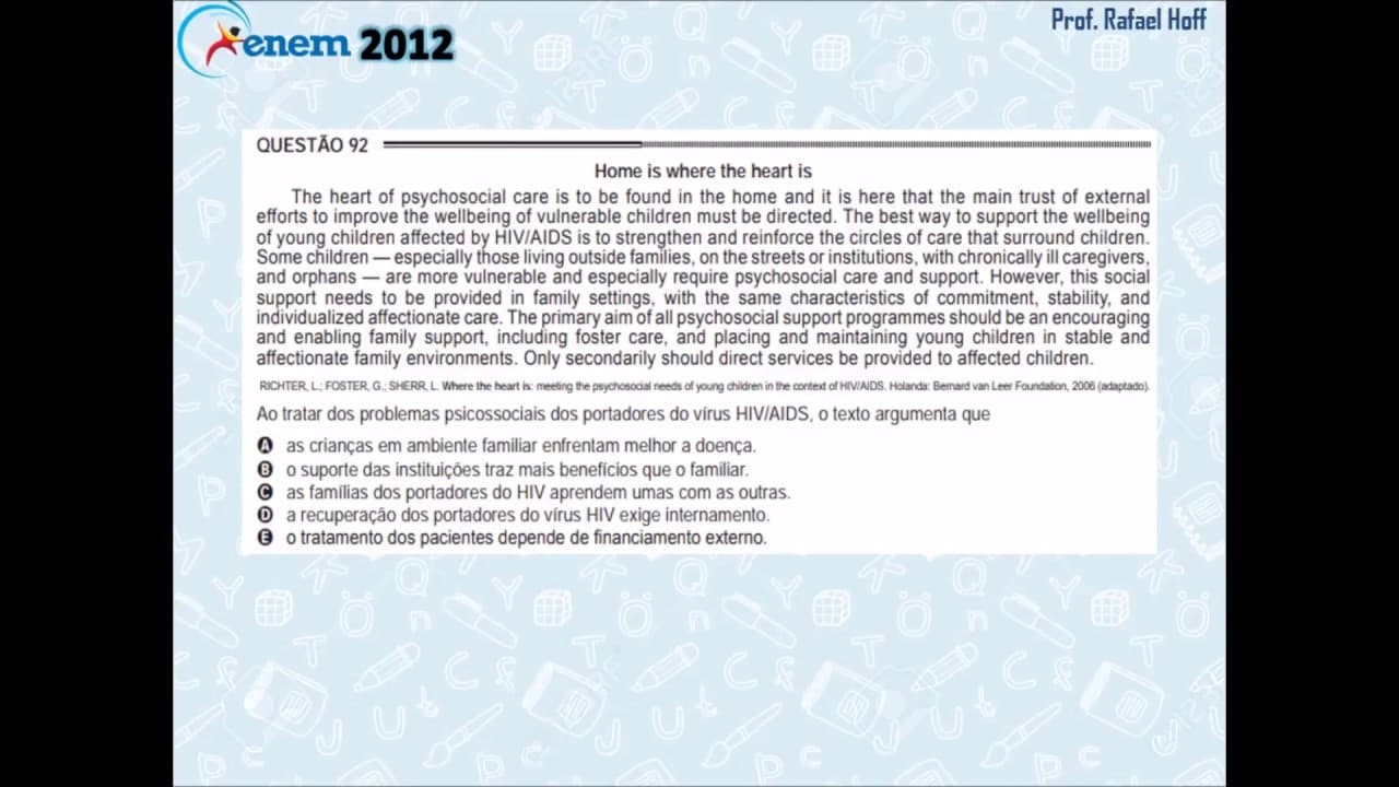 Thumbnail: Inglês Enem 2012 PPL: compreensão de texto (portadores de HIV).