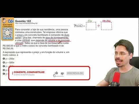 Thumbnail da aula: [ENEM 2023] 162 📘 FUNÇÃO DO PRIMEIRO GRAU Para concretar a laje de sua residência, uma pessoa