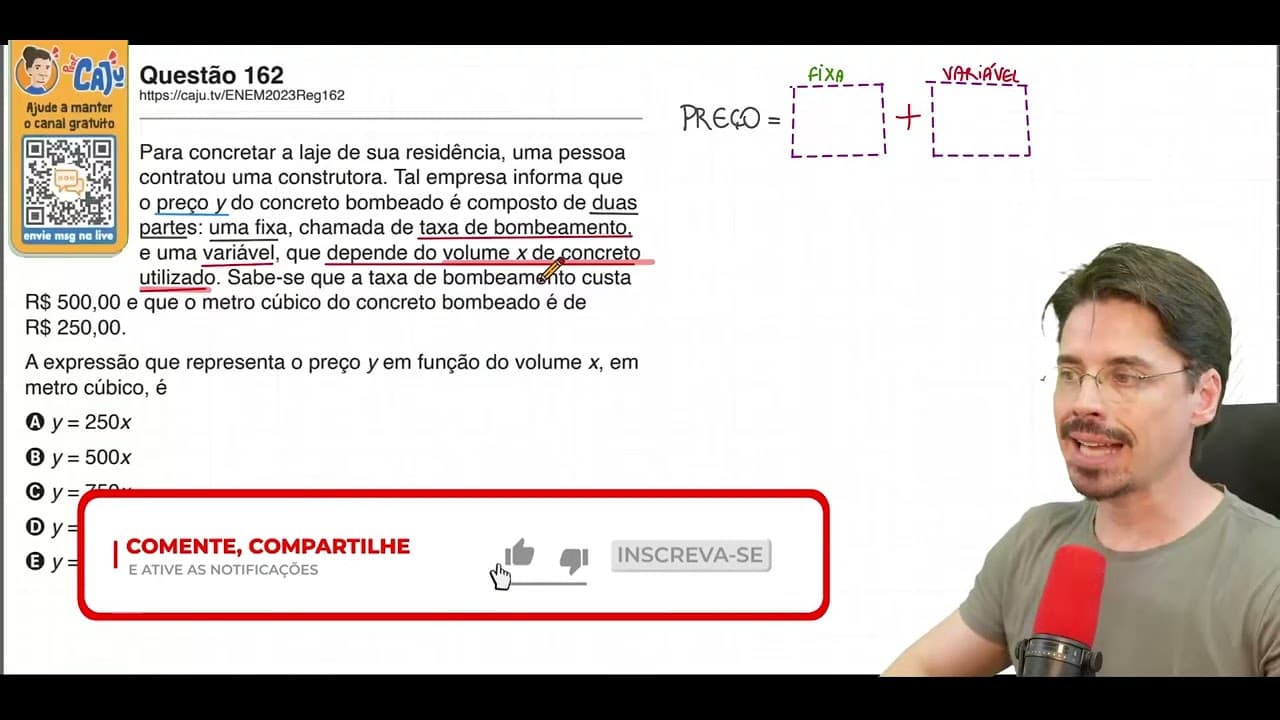 Thumbnail: [ENEM 2023] 162 📘 FUNÇÃO DO PRIMEIRO GRAU Para concretar a laje de sua residência, uma pessoa