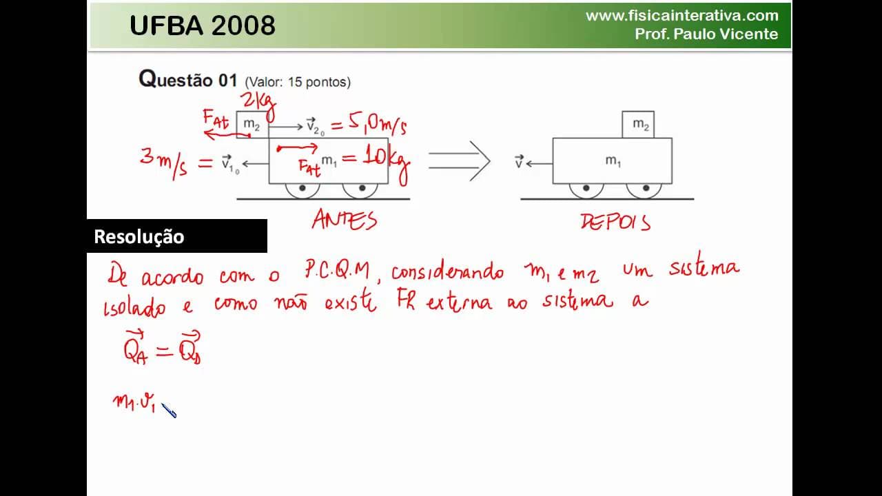 Thumbnail: Exercício resolvido - Conservação da quantidade de movimento - UFBA