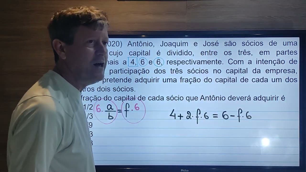 Thumbnail: ENEM 2020 PROPORÇÃO - Antônio, Joaquim e José São sócios de uma empresa cujo capital é dividido, ...