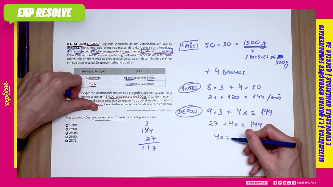 Thumbnail: SEGUNDO INDICAÇÃO DE UM VETERINÁRIO,(...) | QUATRO OPERAÇÕES FUNDAMENTAIS E EXPRESSÕES NUMÉRICAS