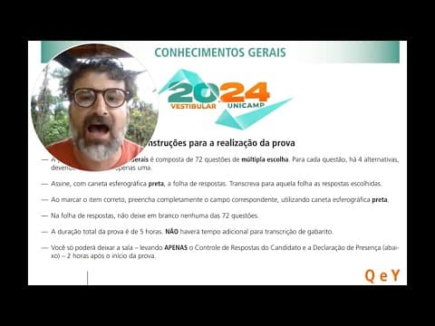 Thumbnail da aula: Correção e Comentários - Unicamp 2024 - 1ª Fase - Q e Y.