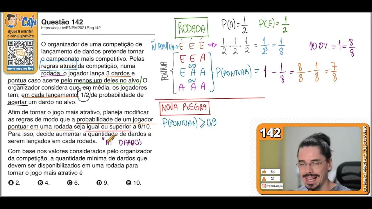 Thumbnail: [ENEM 2021] 142 📘 PROBABILIDADE O organizador de uma competição de lançamento de dardos pretende