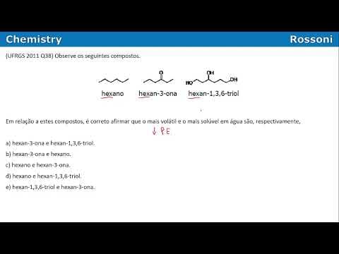 Thumbnail da aula: UFRGS 2011 Q38 - Setão do Rossoni - Características físicas dos compostos orgânicos