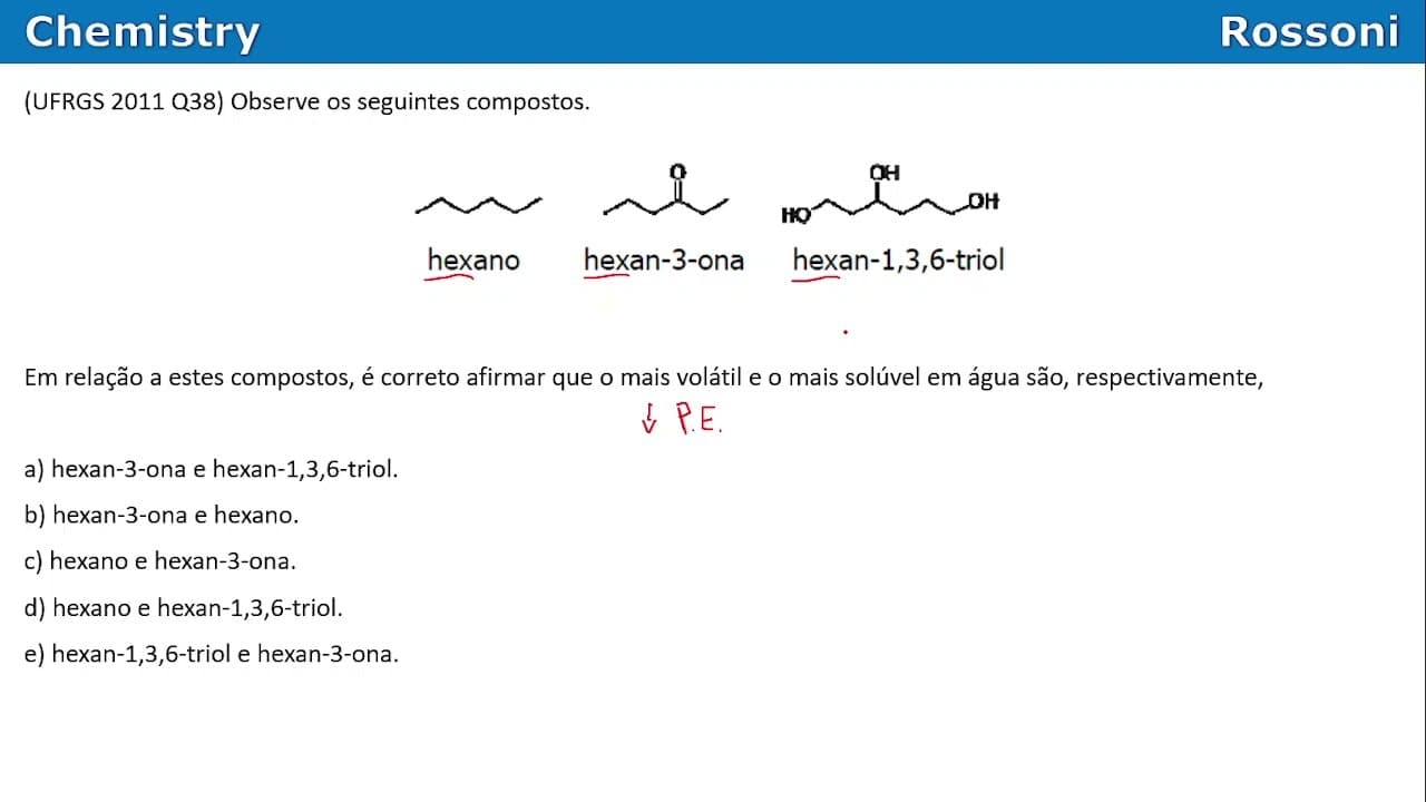 Thumbnail: UFRGS 2011 Q38 - Setão do Rossoni - Características físicas dos compostos orgânicos