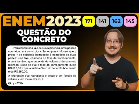 Thumbnail da aula: ENEM 2023 || Equação do 1º Grau || Para concretar a laje de sua residência, uma pessoa contratou uma