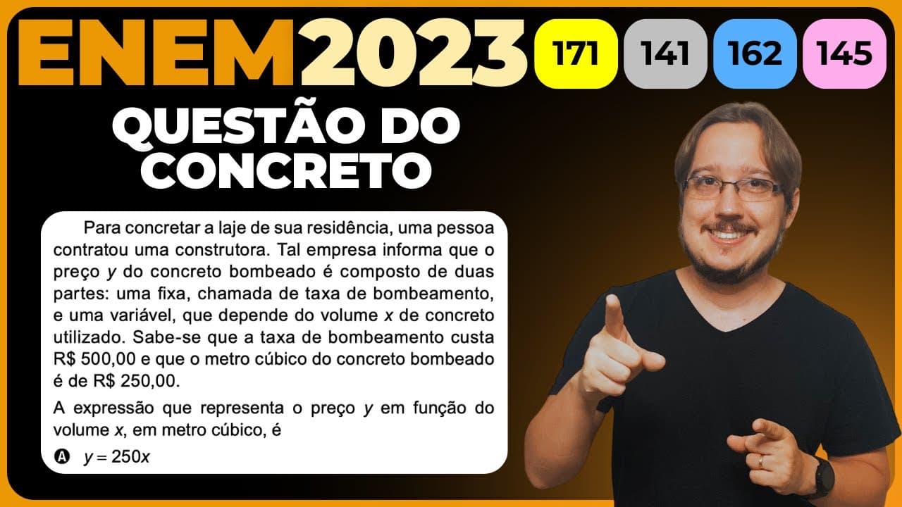 Thumbnail: ENEM 2023 || Equação do 1º Grau || Para concretar a laje de sua residência, uma pessoa contratou uma