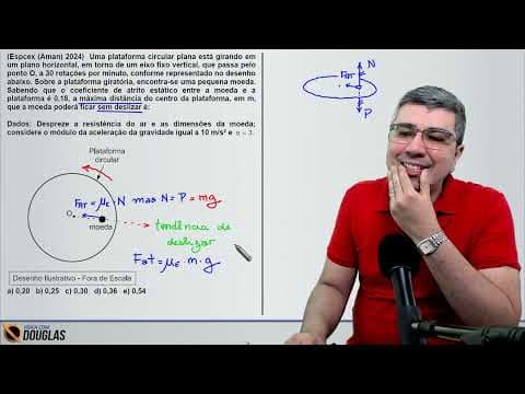 Thumbnail da aula: (Espcex (Aman) 2024)  Uma plataforma circular plana está girando em um plano horizontal, em torno