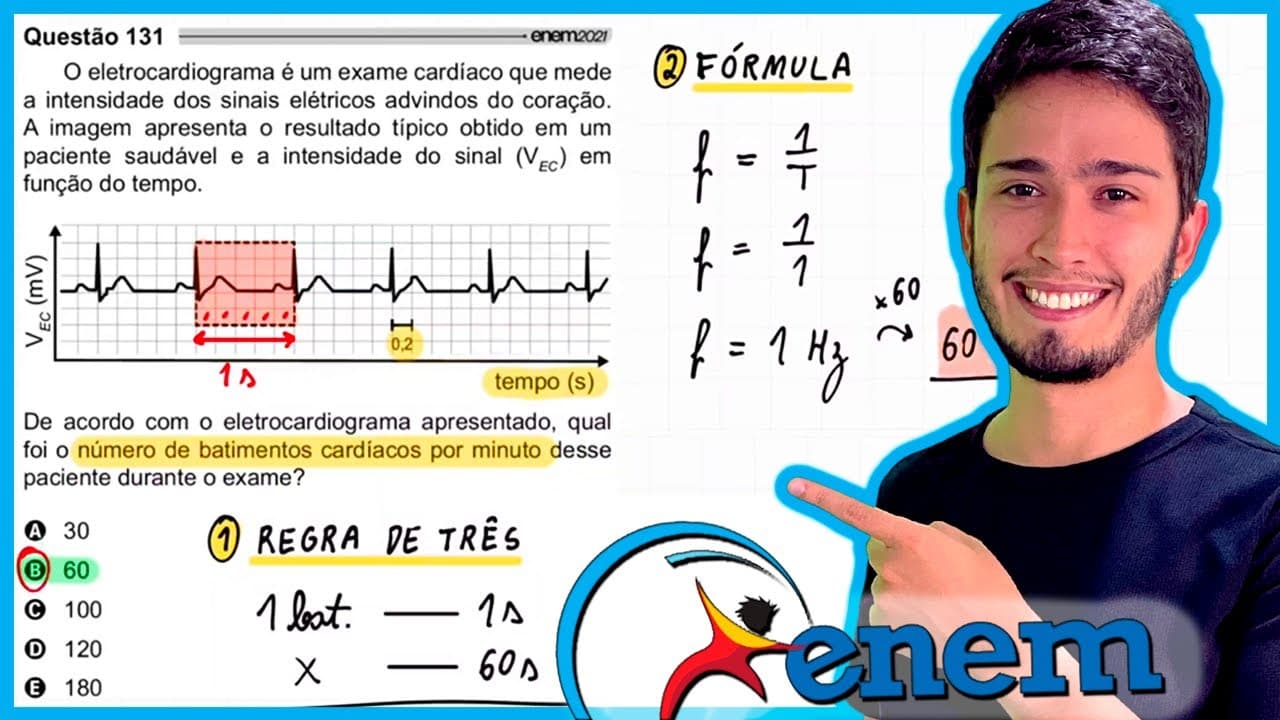 Thumbnail: ENEM 2021 - O eletrocardiograma é um exame cardíaco que mede a intensidade dos sinais elétricos advi