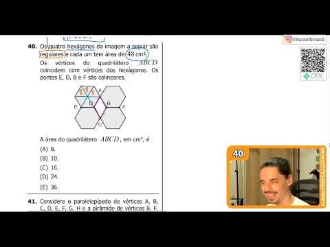 Thumbnail da aula: [UFRGS 2019] 40 - Os quatro hexágonos da imagem a seguir são regulares e cada um tem área de 48 cm².