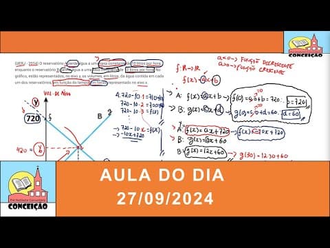 Thumbnail da aula: Aula 15: Resolução de Exercício (Função Afim) : (UERJ - 2014) O reservatório A perde água a uma...