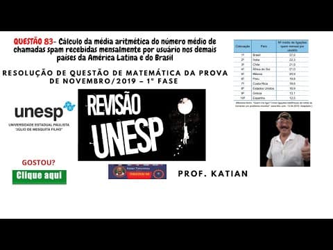 Thumbnail da aula: UNESP - 2019 - Questão 83- De acordo com levantamento realizado de janeiro a outubro de ProfKatian