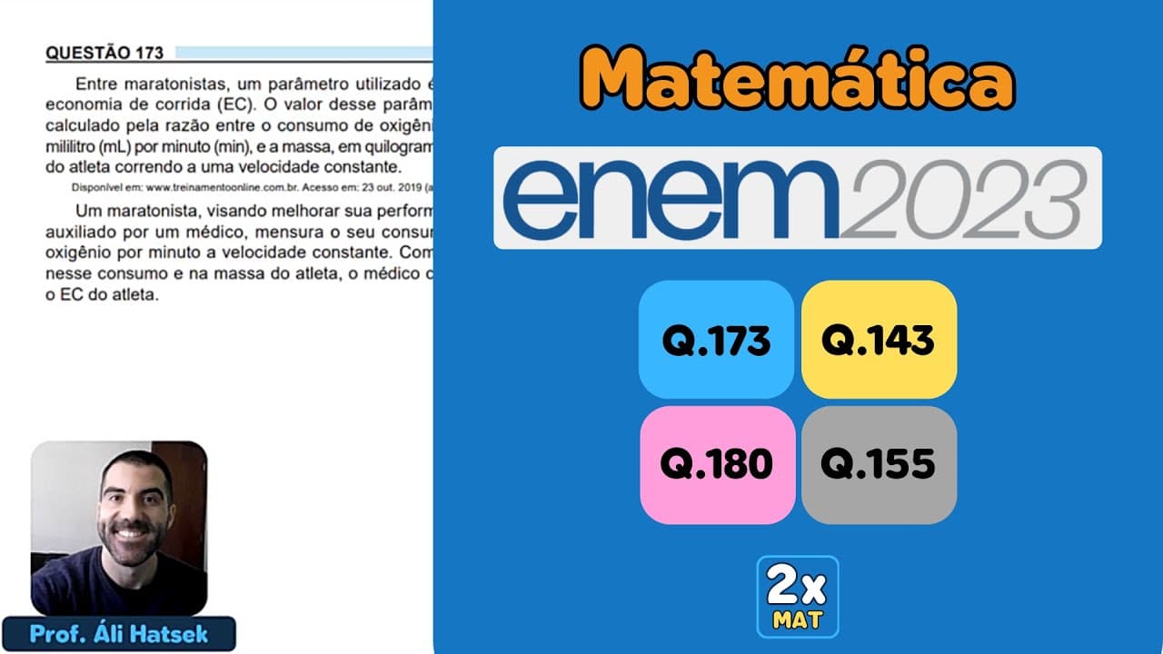 Thumbnail: Resolução Matemática ENEM 2023 - Questão 173 - Caderno Azul - Entre maratonistas um parâmetro
