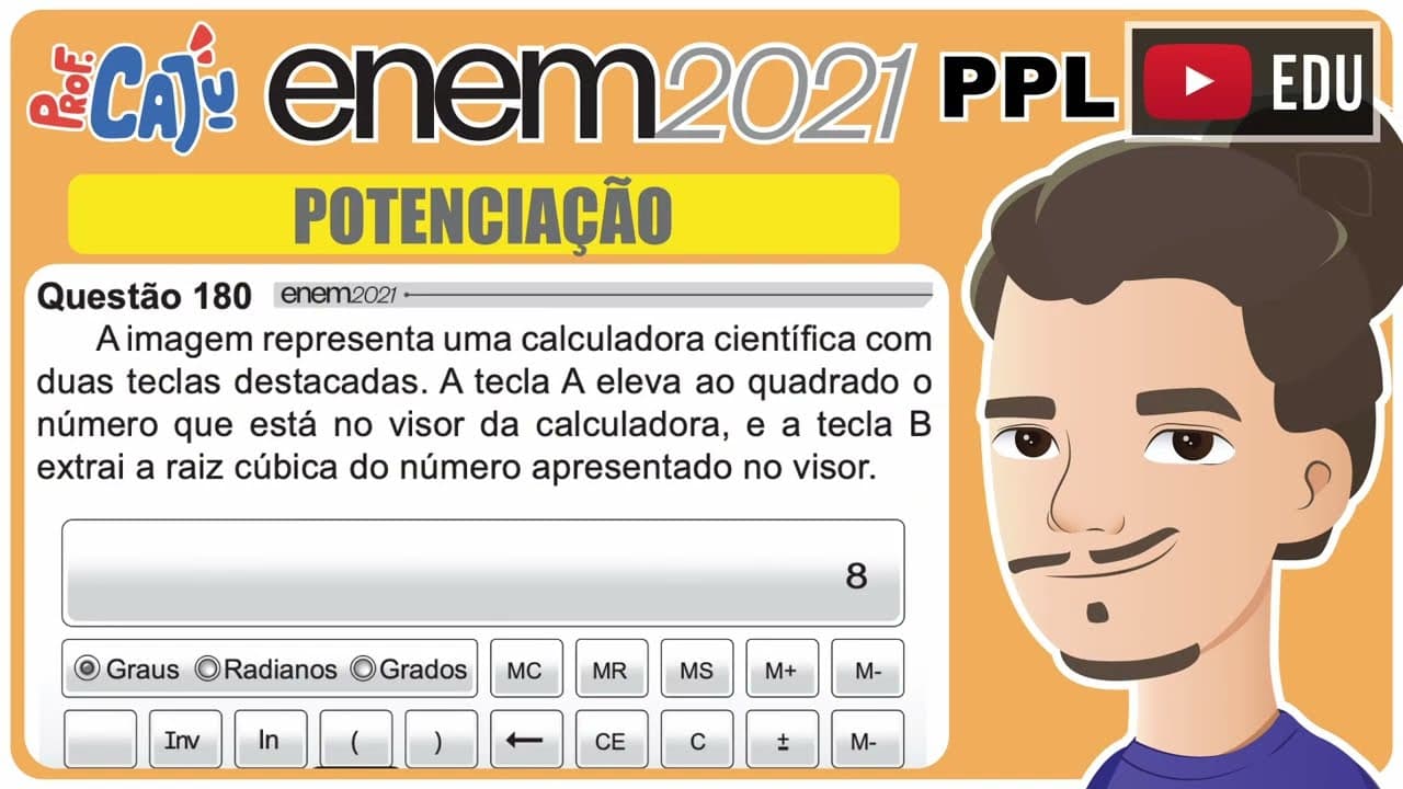 Thumbnail: [ENEM 2021 PPL] 180 📘 POTENCIAÇÃO A imagem representa uma calculadora científica com duas teclas