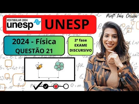 Thumbnail da aula: 🟢 FÍSICA / UNESP 2024 / QUESTÃO 21 / 2ª  FASE /  Devido ao atrito com o ar, insetos voadores ...