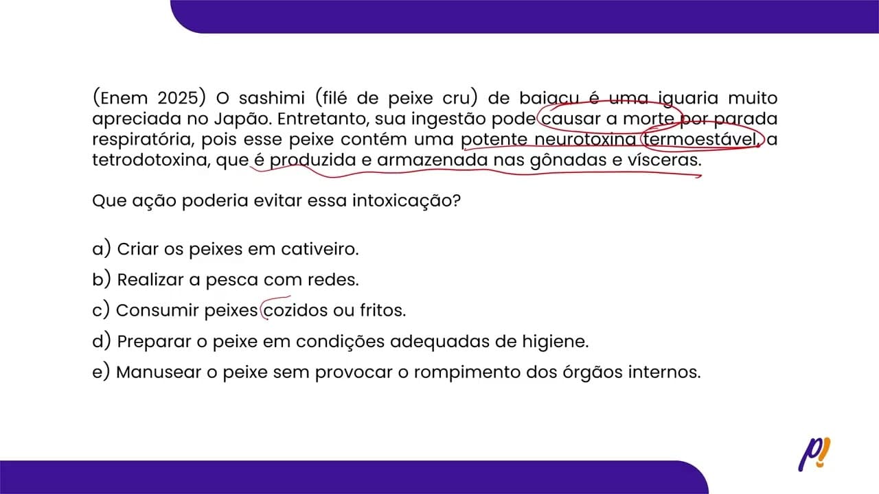 Thumbnail: ENEM 2025 | O sashimi (filé de peixe cru) de baiacu é uma iguaria muito apreciada no Japão.