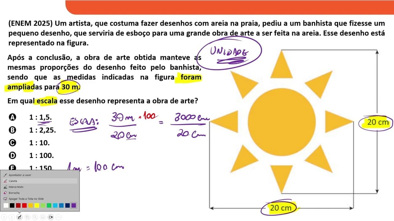 Thumbnail: ENEM 2025 | Um artista, que costuma fazer desenhos com areia na praia, pediu a um banhista...
