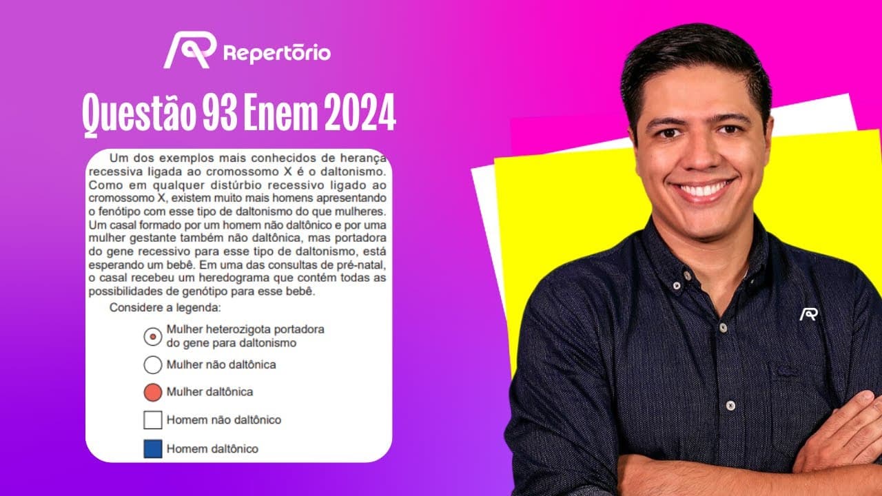 Thumbnail: [ENEM 2024] Questão 93: Um dos exemplos mais conhecidos de herança recessiva...